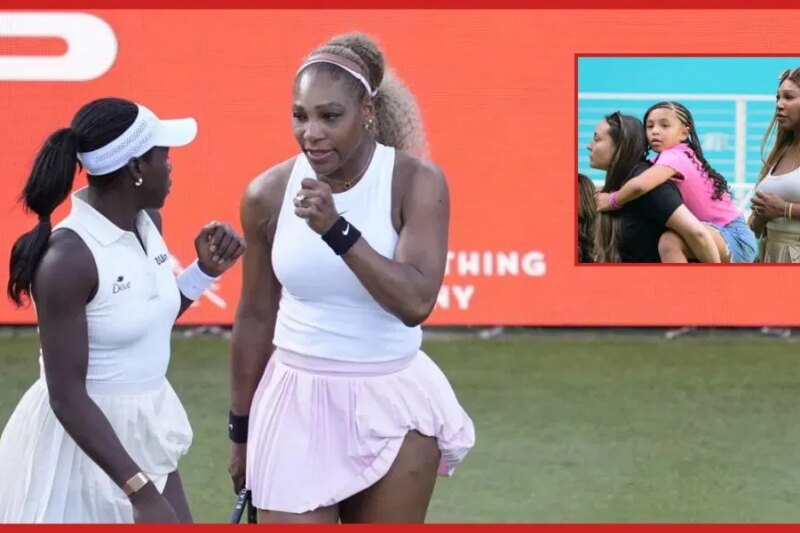 Serena Williams não consegue parar de provocar a filha Olympia, pois ela aproveita ao máximo o tempo que resta no Queen’s Club após a retirada de Mboko